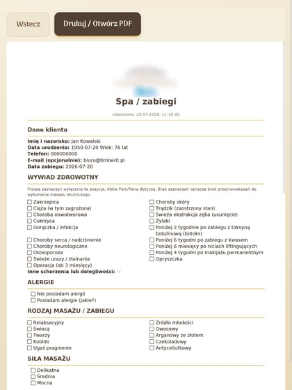 Print preview of a completed survey in the Ankiety app