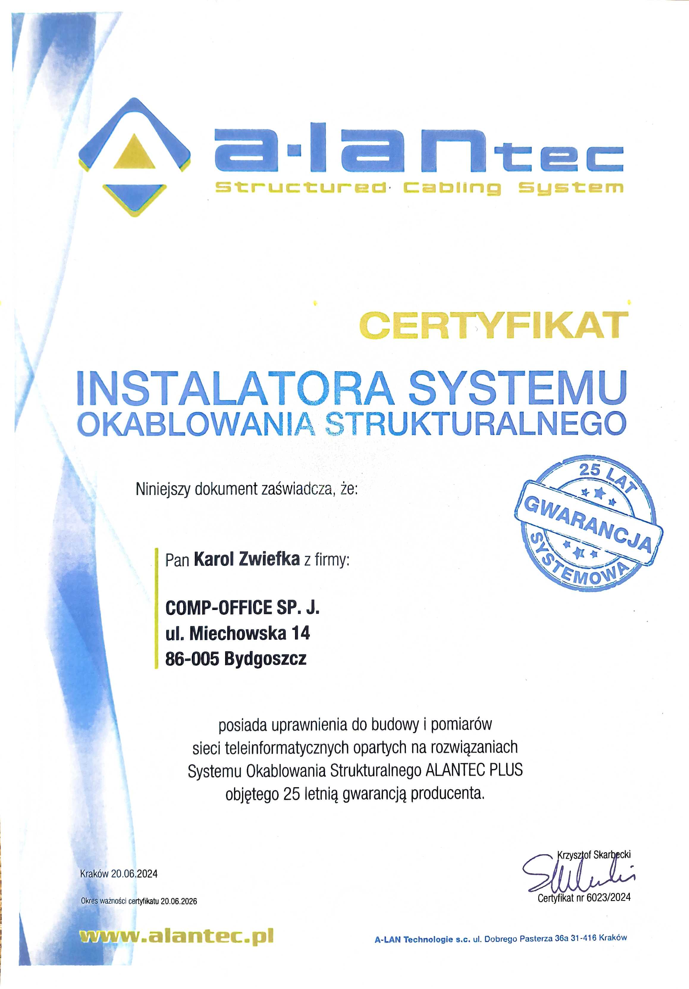 Certyfikat Monter Okablowania Strukturalnego